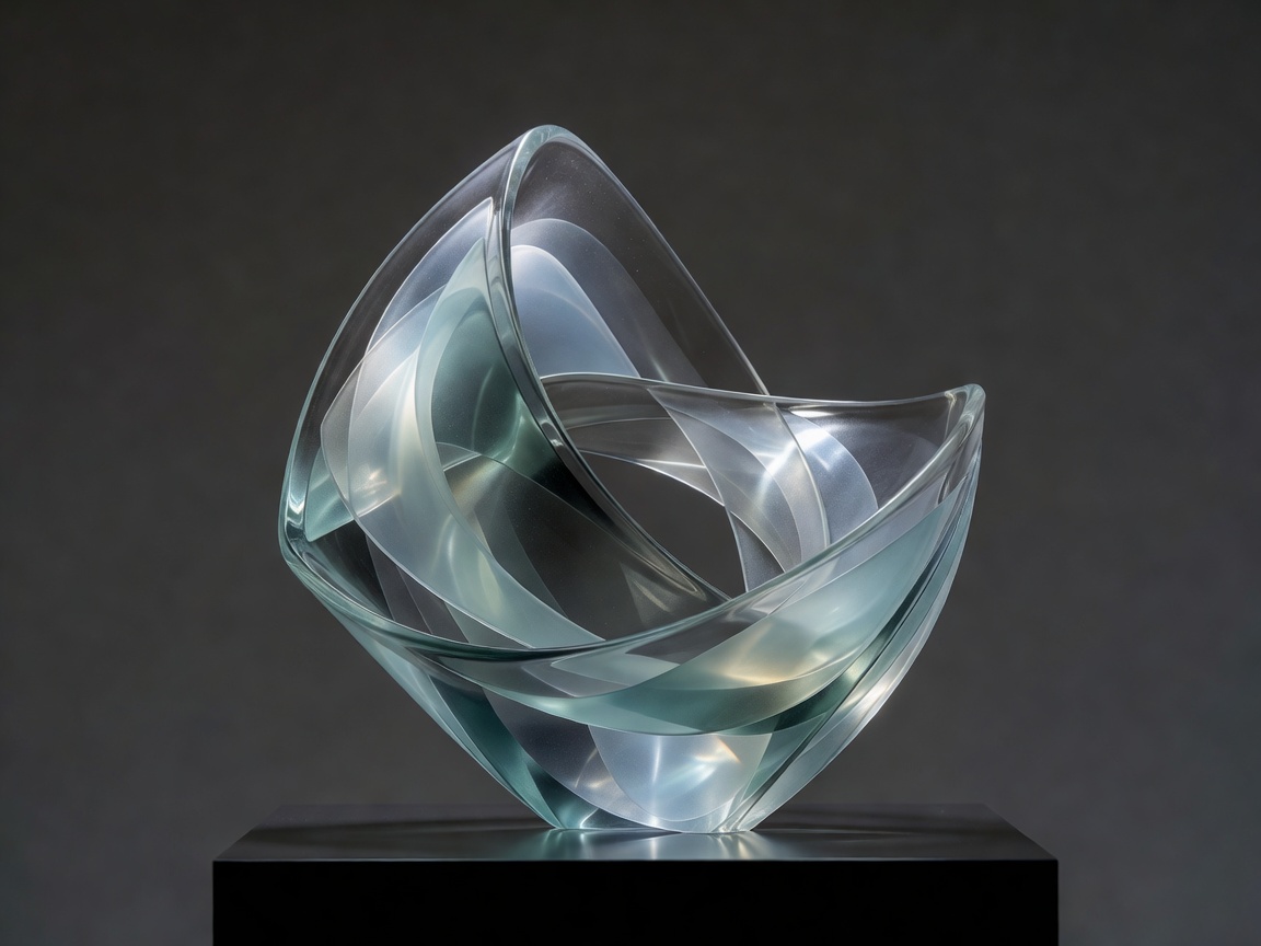 Contemporary sculptural glass form with layered translucent surfaces